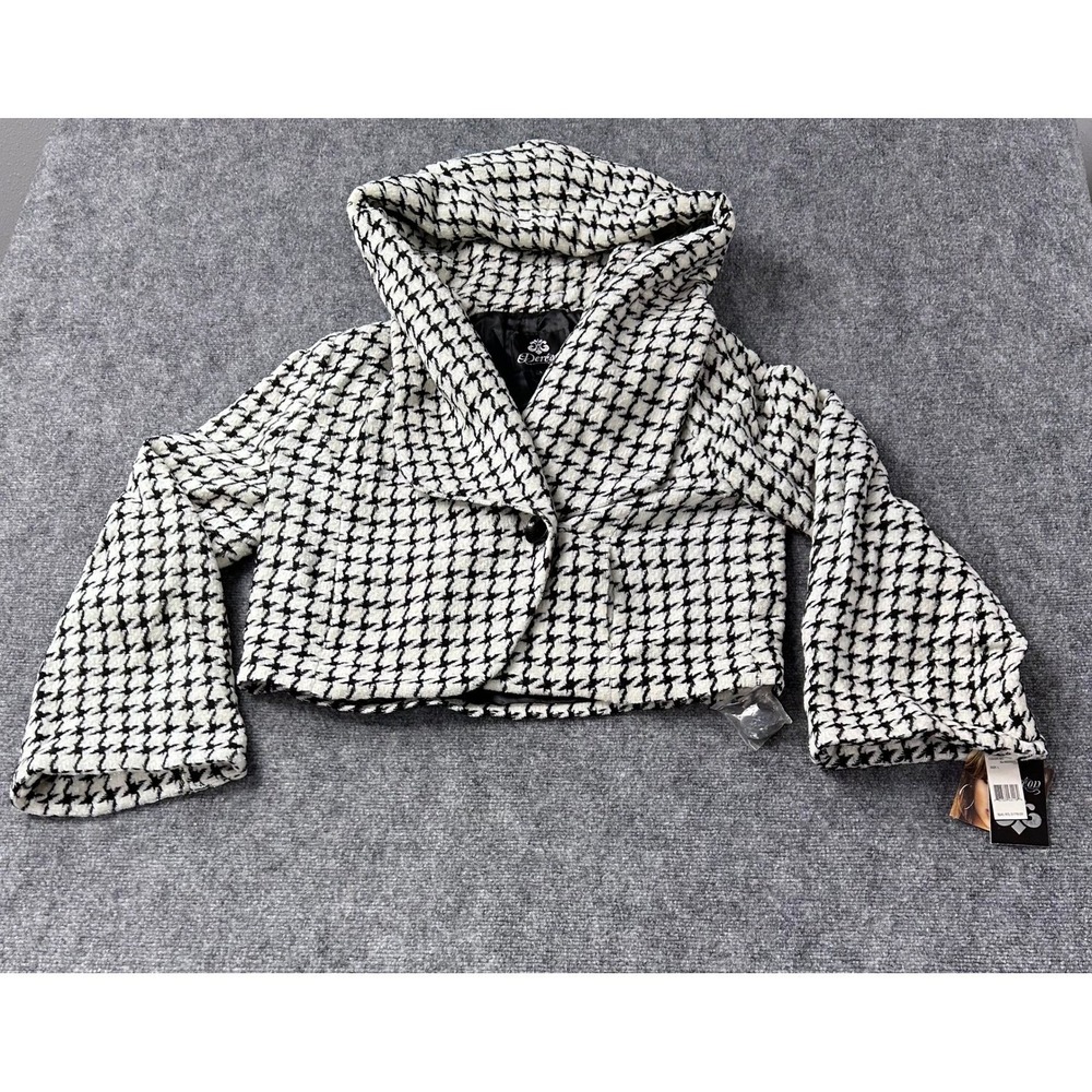 VTG Dereon Beyoncé Black White Houndstooth Hooded Jacket Women's Size L Glitter - Picture 7 of 13
